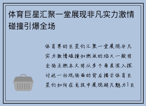 体育巨星汇聚一堂展现非凡实力激情碰撞引爆全场