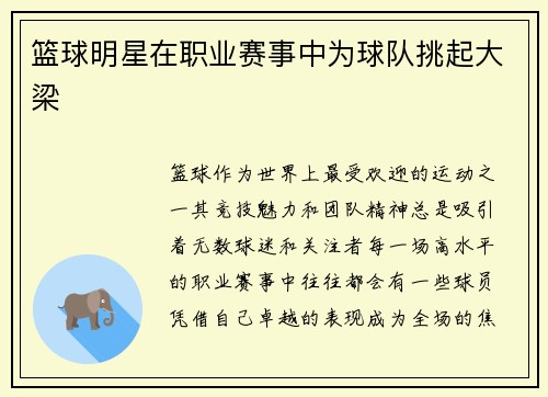 篮球明星在职业赛事中为球队挑起大梁
